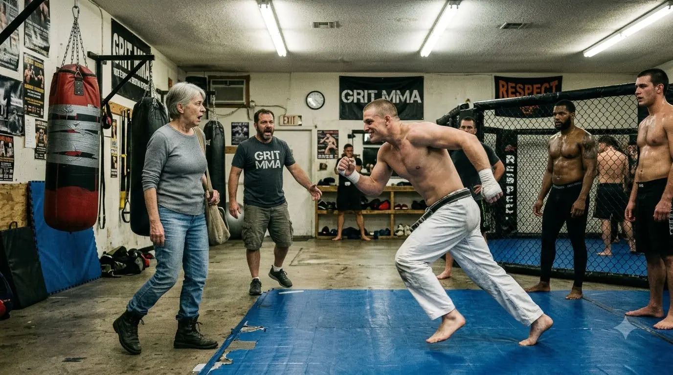 The Black Belt Mocked the Gray-Haired Woman — Then He Put His Hands on Her