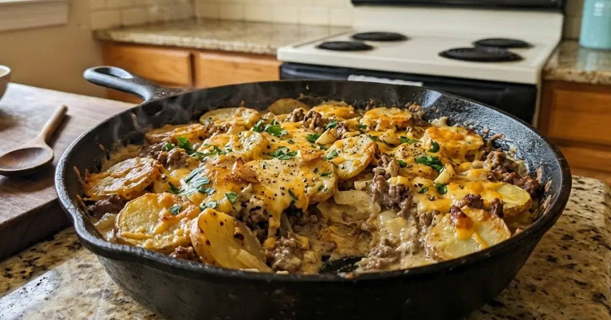 Creamy Beef & Potato Skillet – Cheesy, Hearty & Packed with Cozy Comfort-Food Flavor