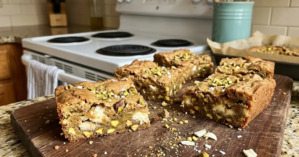 Pistachio White Chocolate Blondies – Buttery, Chewy & Loaded with Creamy White Chocolate