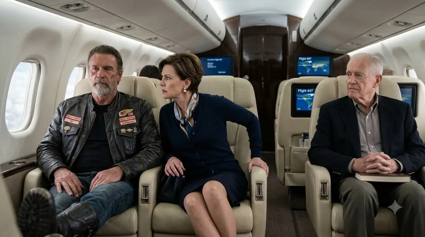 They Mocked a Biker Single Dad in First Class — Then the Crew Asked for a Combat Pilot