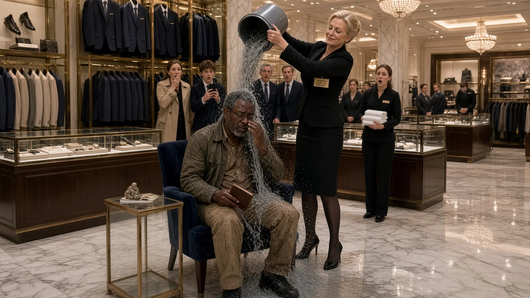 A Store Manager Dumped Dirty Mop Water on a Black Man in Torn Shoes — Then She Learned He Owned the Entire Luxury Chain