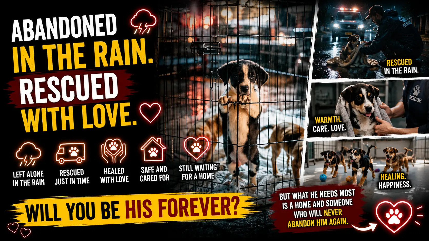 He Hid Beneath an Old Umbrella on a Rainy Night — Now He Is Waiting for a Home That Will Never Abandon Him