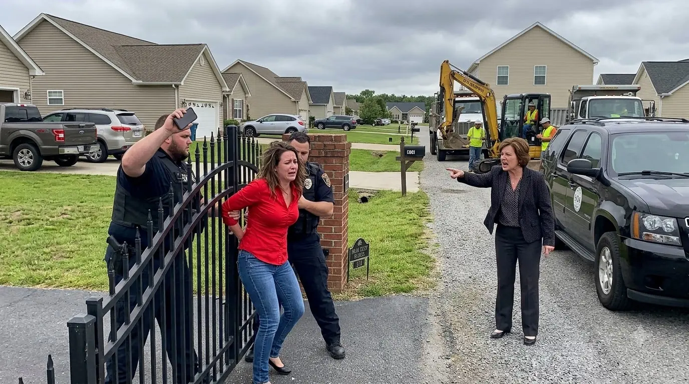The HOA President Had Her Pinned Against Her Own Gate — Then Her Husband’s Truck Came Around the Corner
