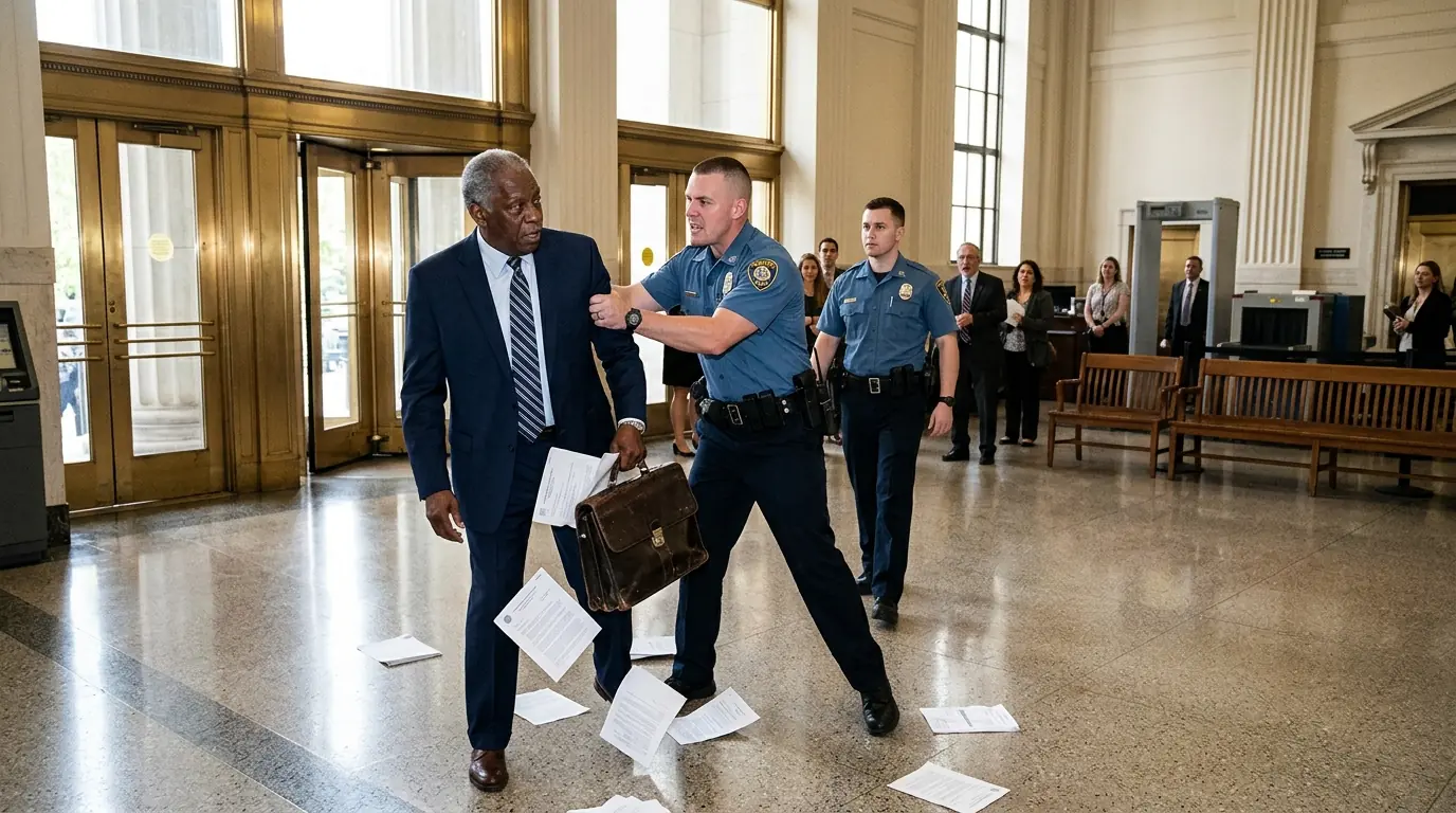 The Officer Shoved the Elderly Black Man Out of the Courthouse — Then the Radio Mentioned the Governor