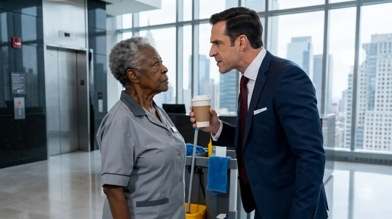 The CEO Threw Coffee at an Elderly Black Janitor — Then She Whispered the Name of the Man He Thought Was Buried Forever