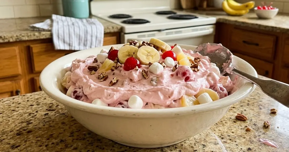 Creamy Cherry Banana Fluff Salad – Sweet, Fluffy & Packed with Fruity Retro Charm