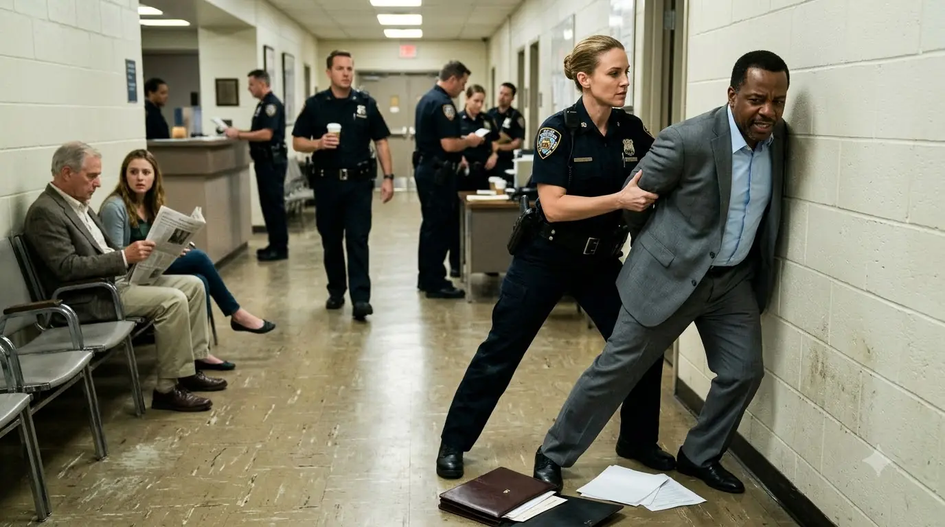 The Female Officer Slammed the Quiet Man Against the Wall — Then the Precinct Phone Rang