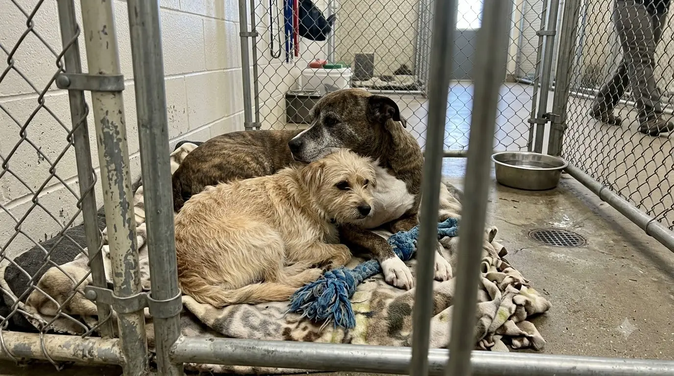 Bonded Shelter Dogs Rosie and Finn Keep Returning to the Same Bed