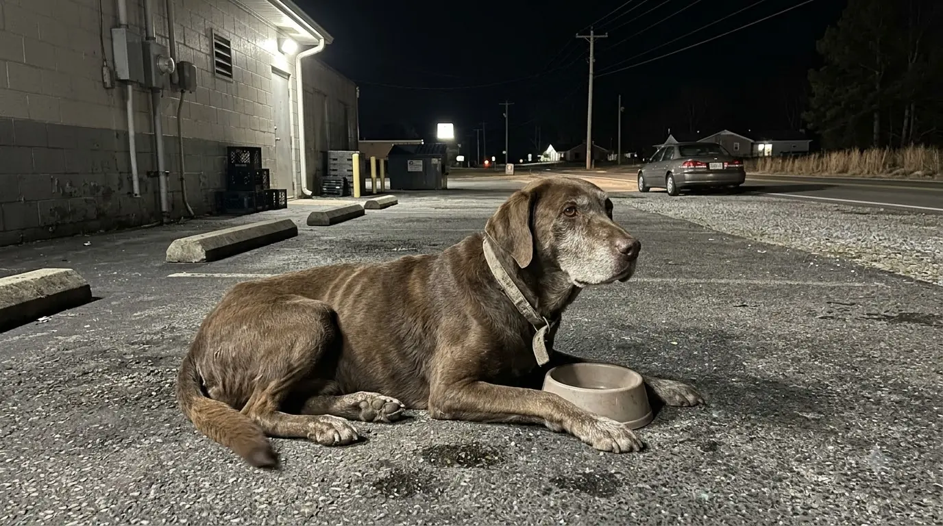 Abandoned Dog Tucker Waited Beside an Empty Bowl Behind a Closed Roadside Diner