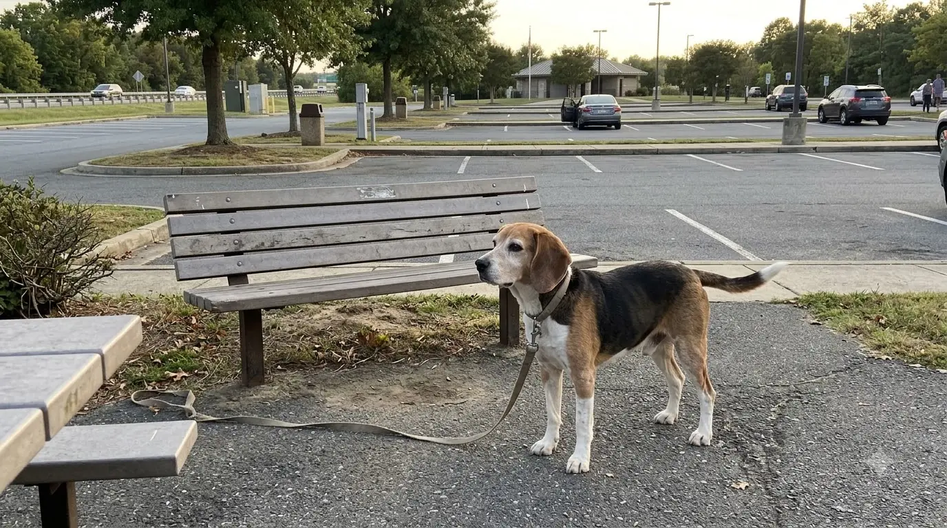 Senior Rescue Dog Archie Waited Beside a Highway Rest-Area Bench With His Leash Still Attached