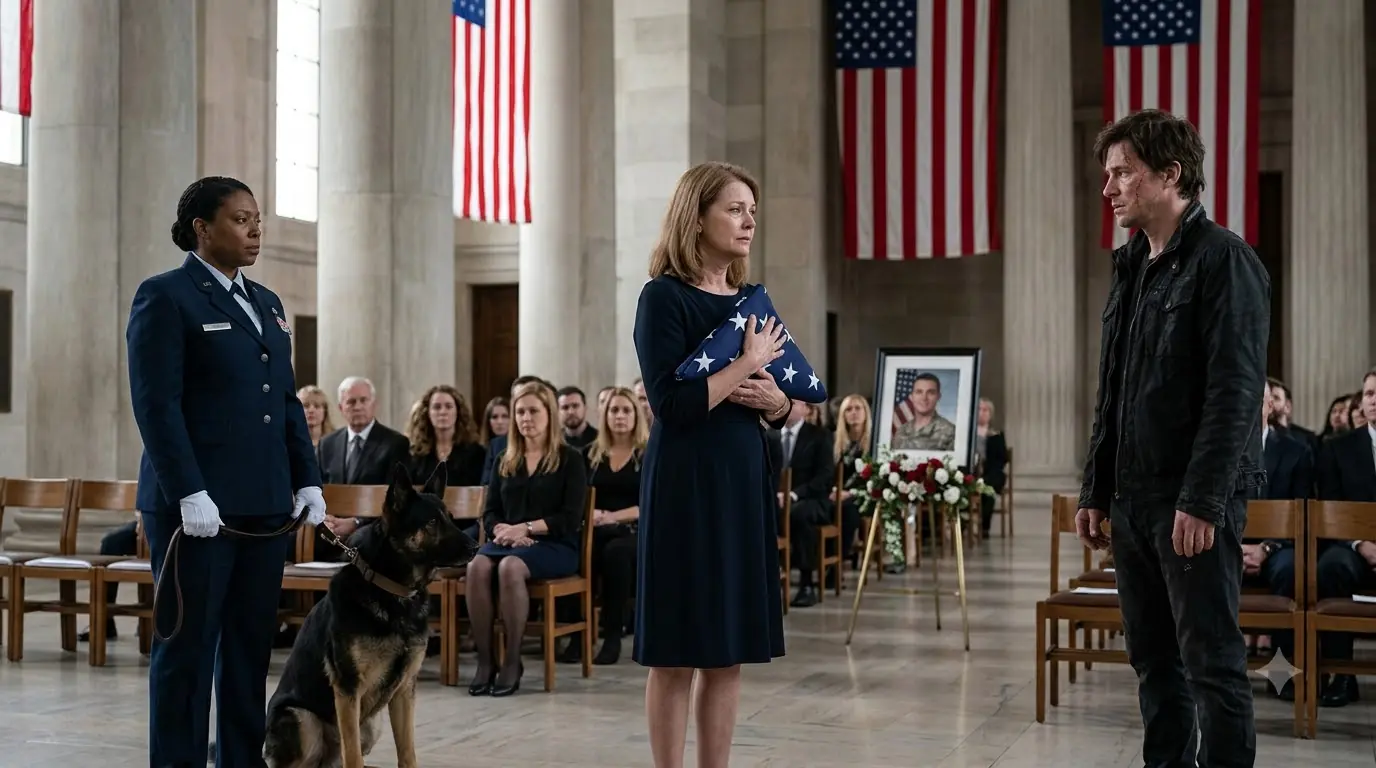 The Rescue Dog Charged a Scarred Stranger at His Handler’s Memorial — Then He Took the Position Only One Man Had Ever Taught Him