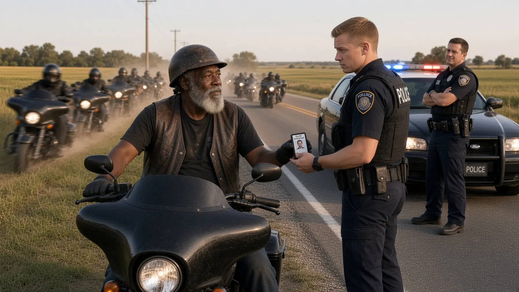 Cops Stopped an Elderly Man on a Motorcycle — Then a Military Convoy Arrived Minutes Later