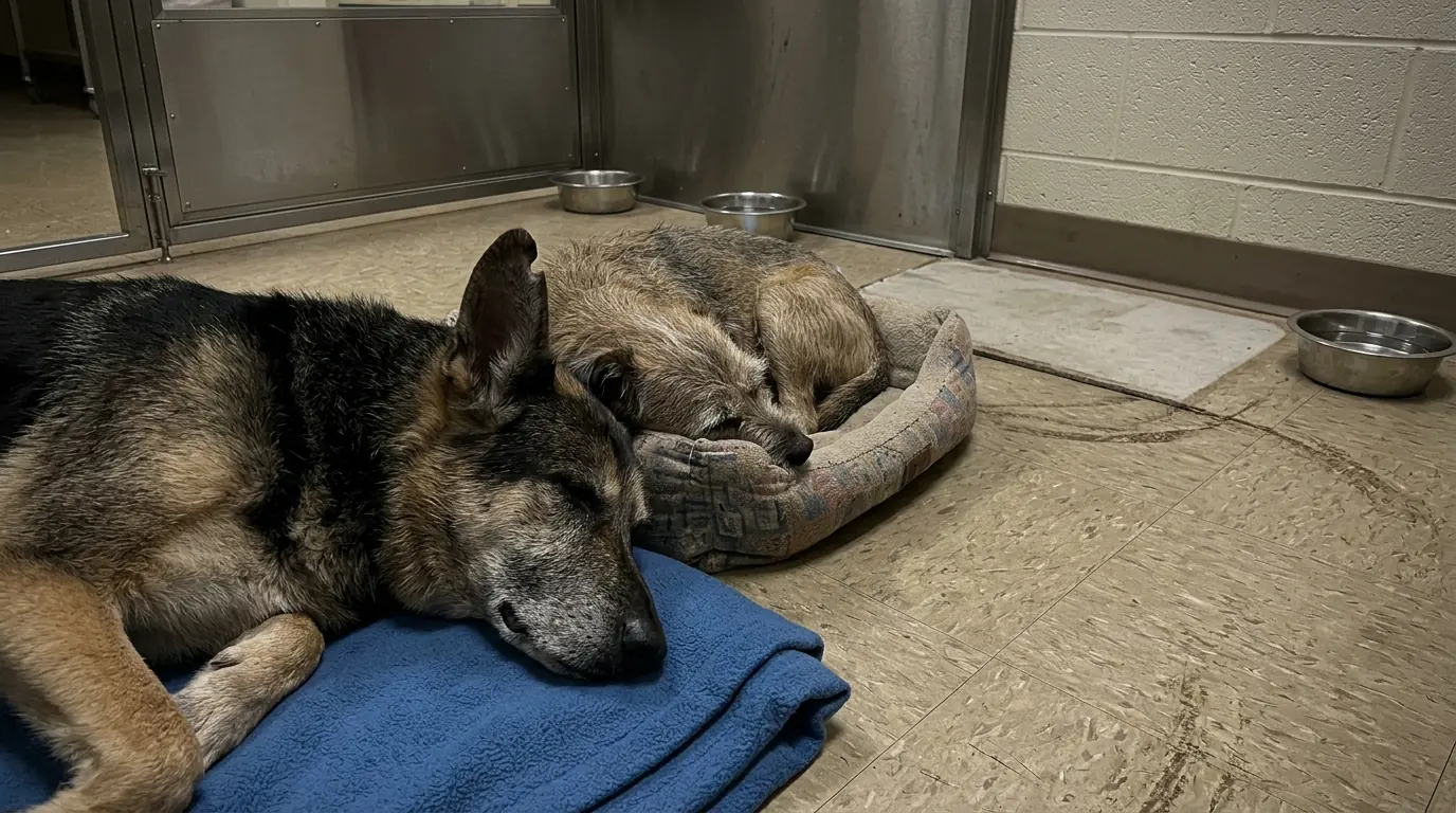 Senior Terrier Ben Moved His Bed to the Only Side Rescue Dog Maggie Could Still Hear