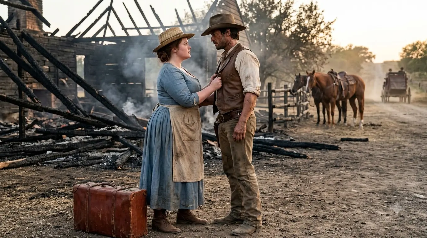 She Arrived to Marry a Rancher and Found His Home Burned to Ash — Then She Put Down Her Suitcase and Chose Him Anyway