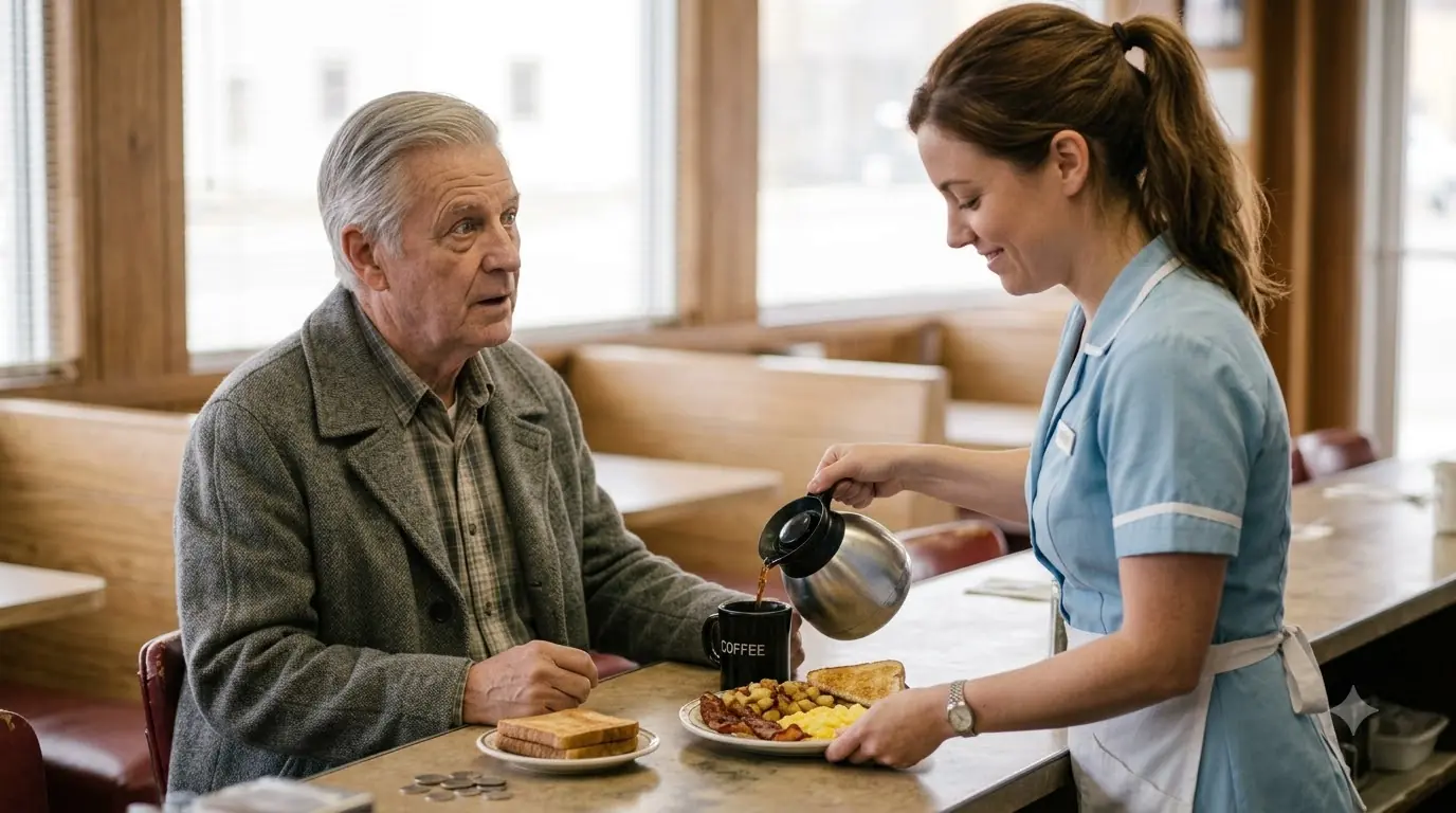 Kind Waitress Fed an Old Man Every Day — Unaware of His True Identity