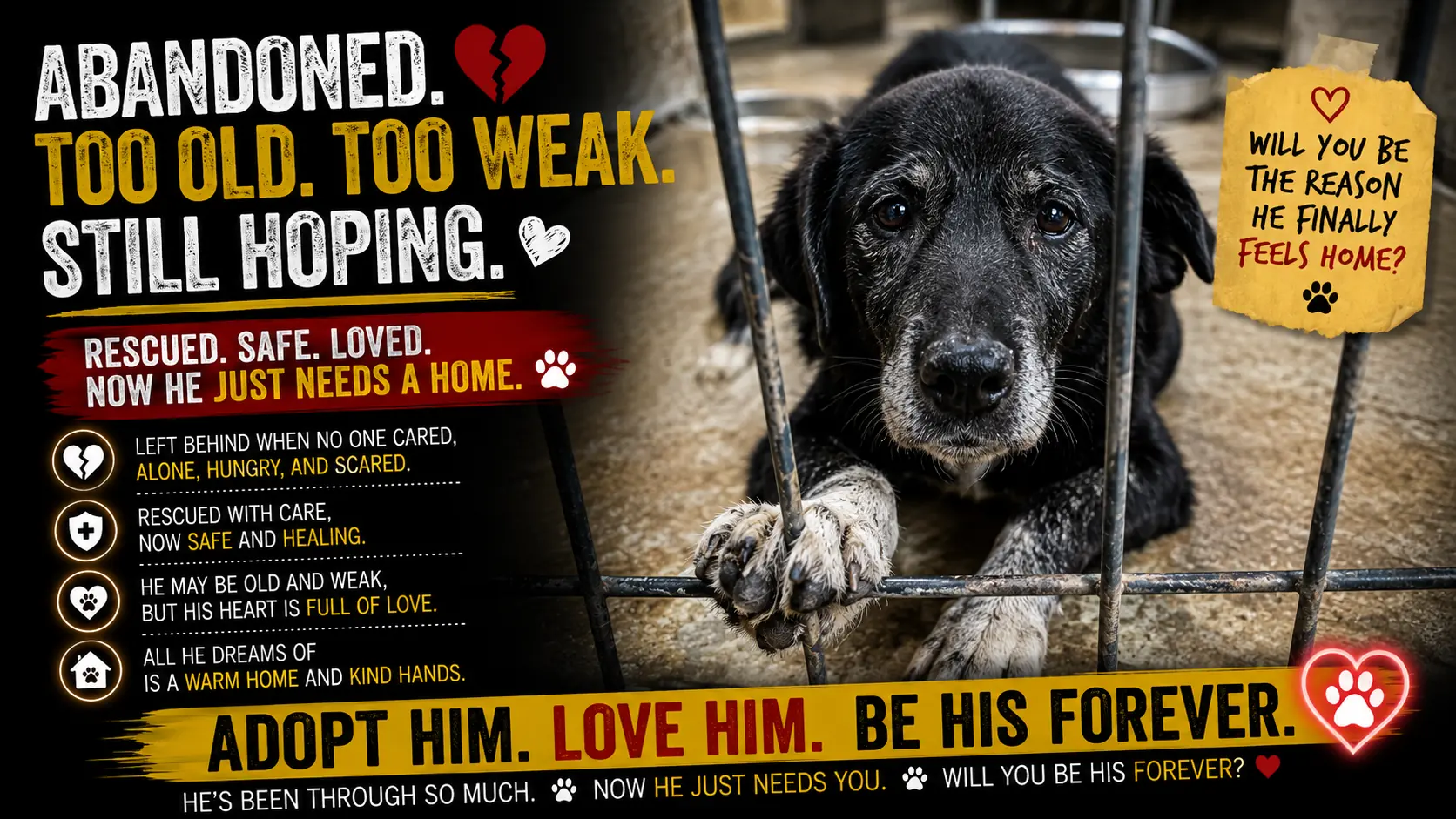 He Was Abandoned Because He Was Too Old and Weak — But He Still Deserves a Loving Home