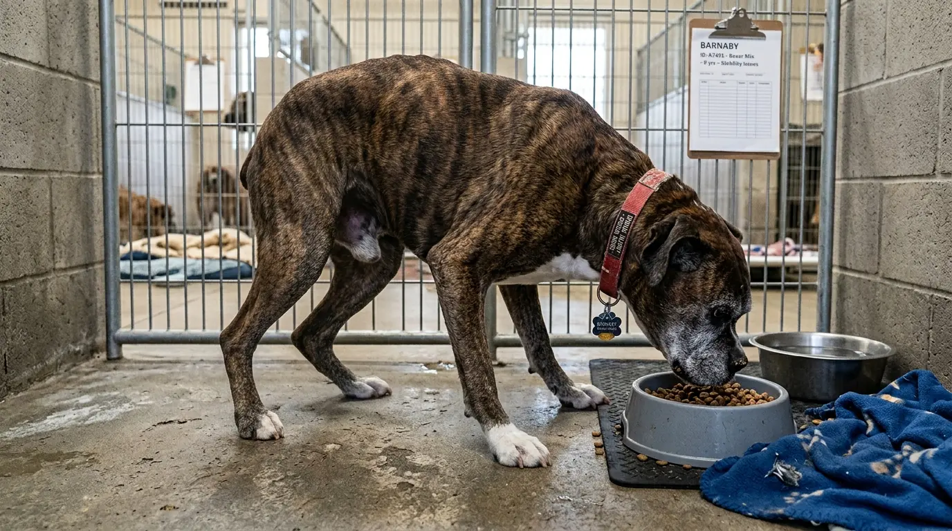 Senior Shelter Dog Murphy Can’t Stay on His Feet Long Enough to Finish a Meal