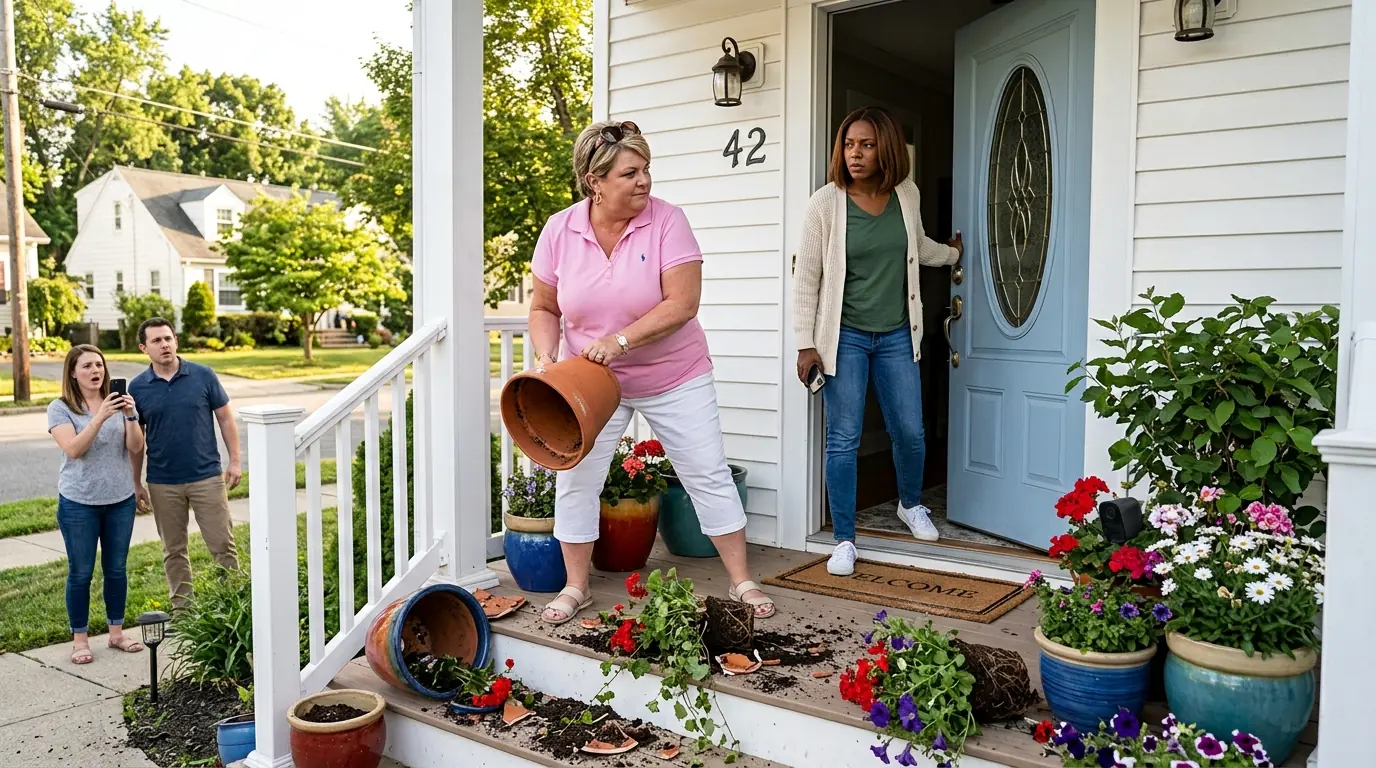 Entitled Neighbor Smashes Every Flowerpot on My Porch — Not Knowing One Held the Proof She Needed