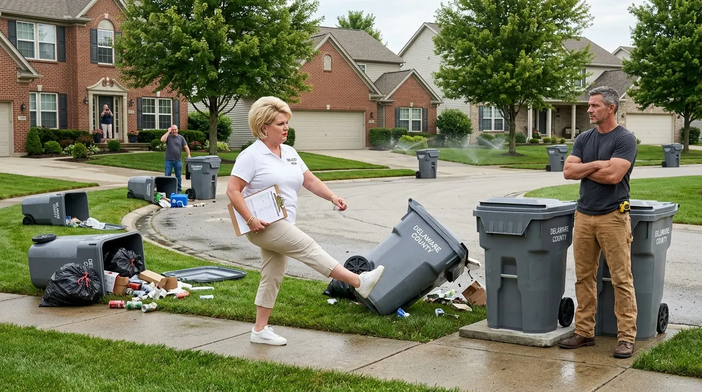 HOA Karen Kept Kicking Over My Trash Bin—Until Her Foot Found the Concrete Surprise