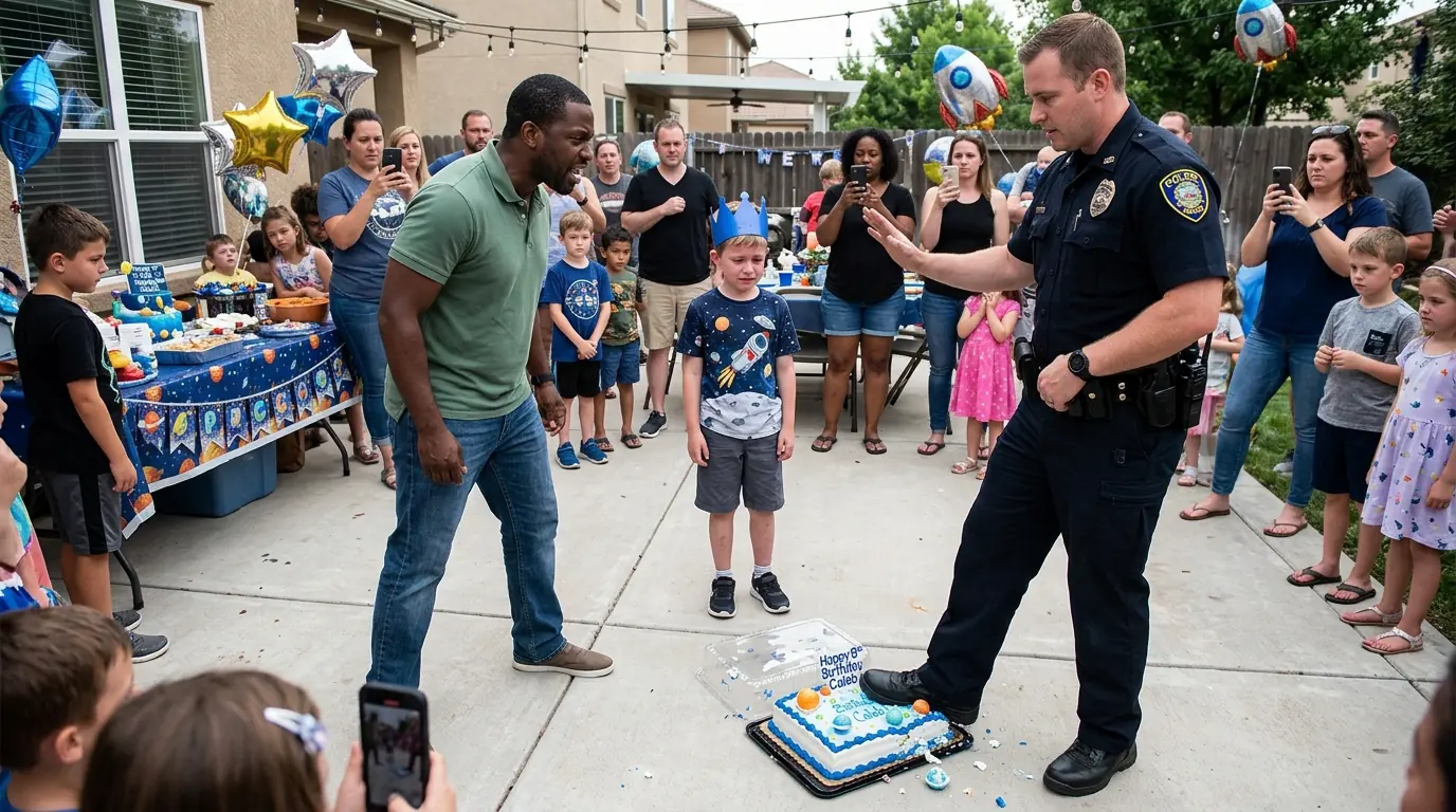 The Officer Crushed an Eight-Year-Old’s Birthday Cake — Then His Father Finally Snapped