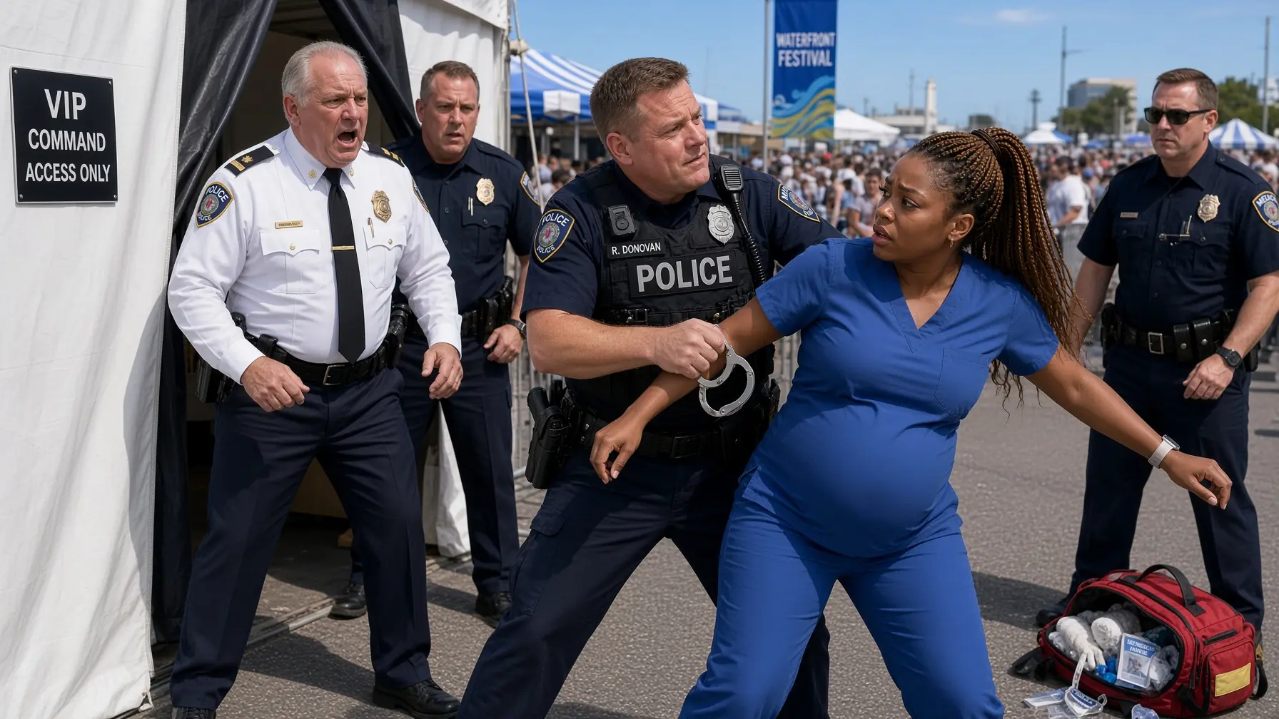 Officer Shoved a Pregnant Black Medic Against a Festival Barricade — Then Someone Stepped Out of the Command Tent