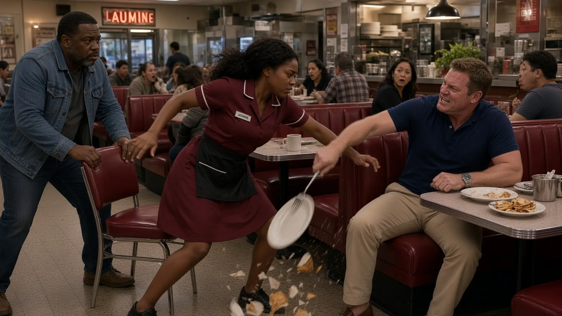 A Drunk Customer Harassed a Black Waitress and Started Destroying the Diner — Until One Quiet Guest Finally Stood Up