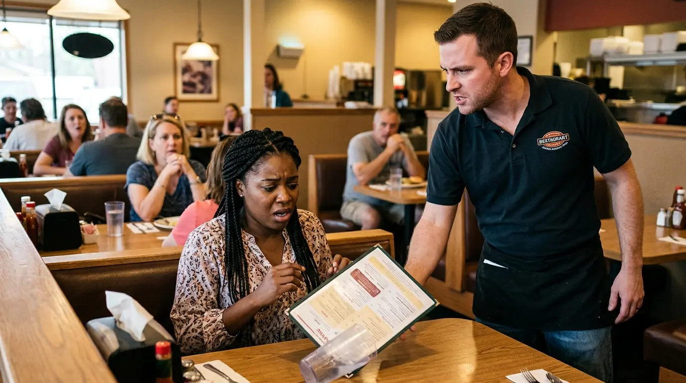 Waiter Throws Menu at Black Woman — Goes Pale When the Owner Walks In and Kisses Her
