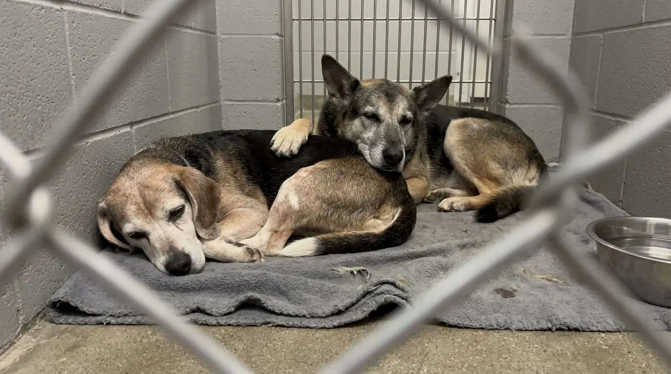 Every Time This Senior Beagle Startles Awake, the Shepherd Beside Him Keeps One Paw Resting on His Back