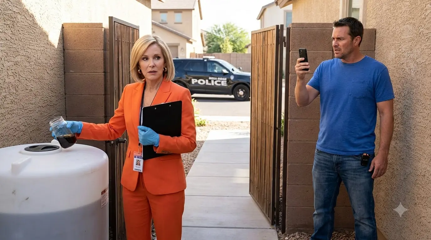 The HOA President Poured a Strange Liquid Into His Emergency Water Tank — Then the Security Feed Exposed Who Sent Her