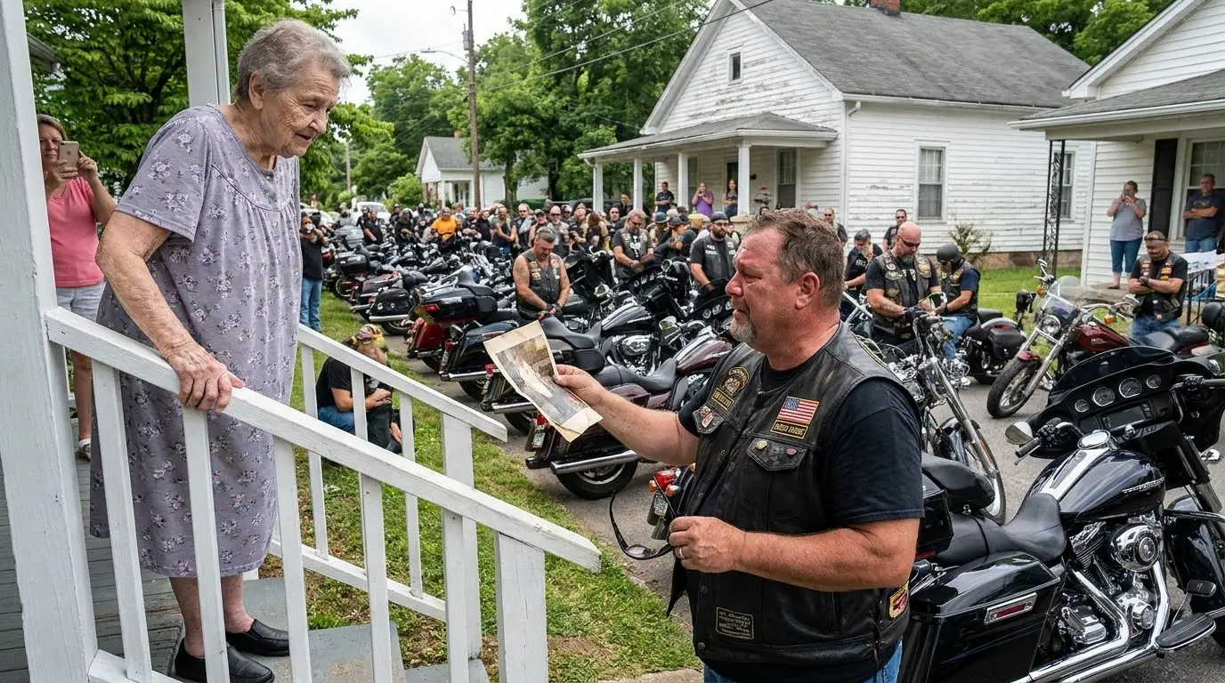 100 Bikers Surrounded an 83-Year-Old Woman’s House — Then One Old Photograph Revealed Why Her Son Vanished