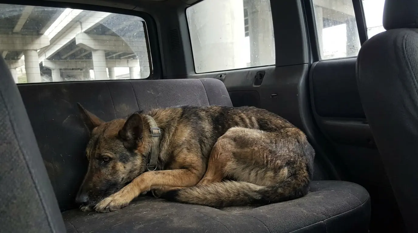 This Thin Shepherd Had Been Sleeping in a Dirt Hole Beneath a Highway Ramp Until He Finally Fell Asleep in the Rescue Car