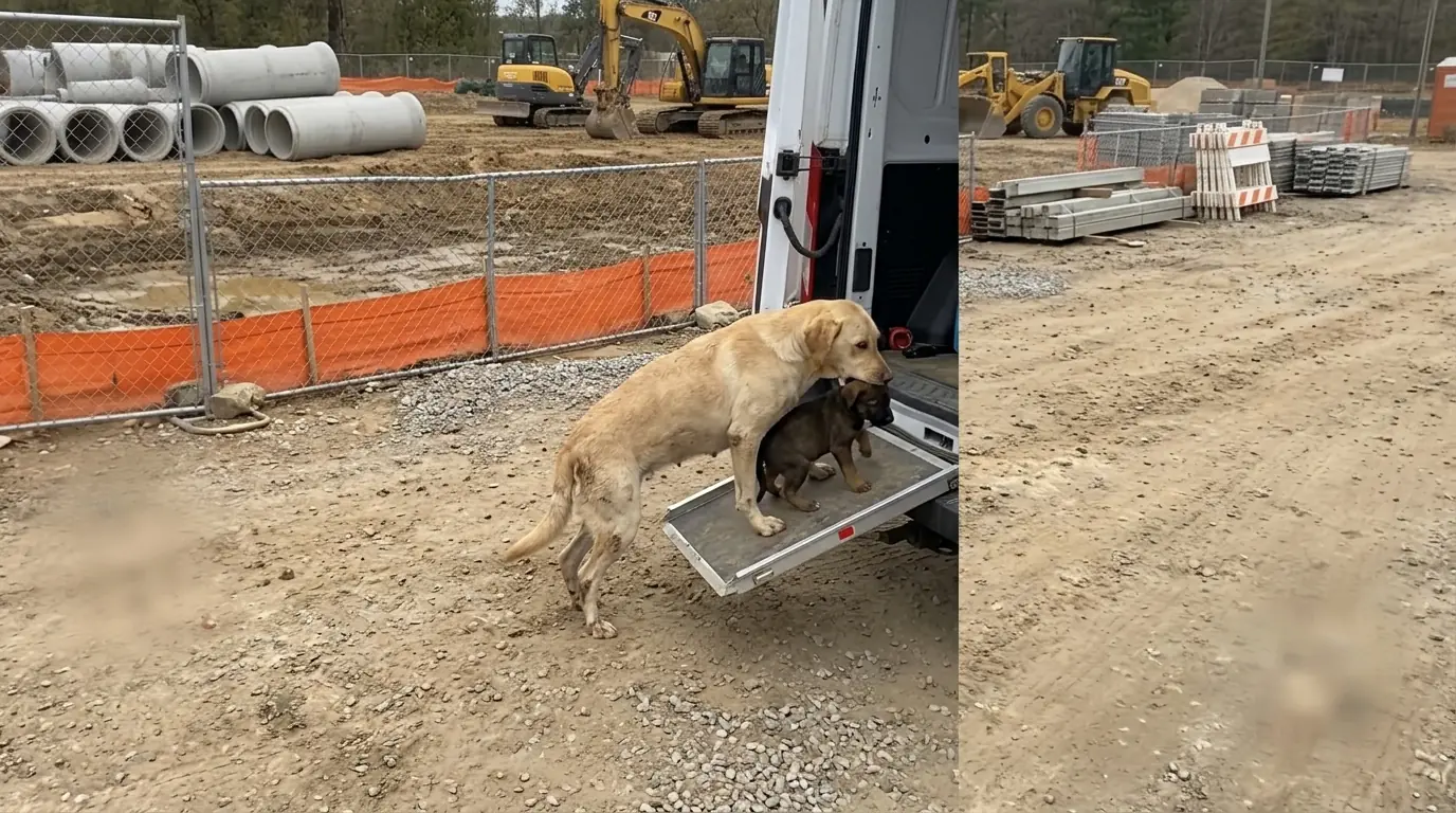 This Exhausted Stray Mother Was Found Hiding in a Drainage Pipe, Still Carrying the Only Puppy Beside Her