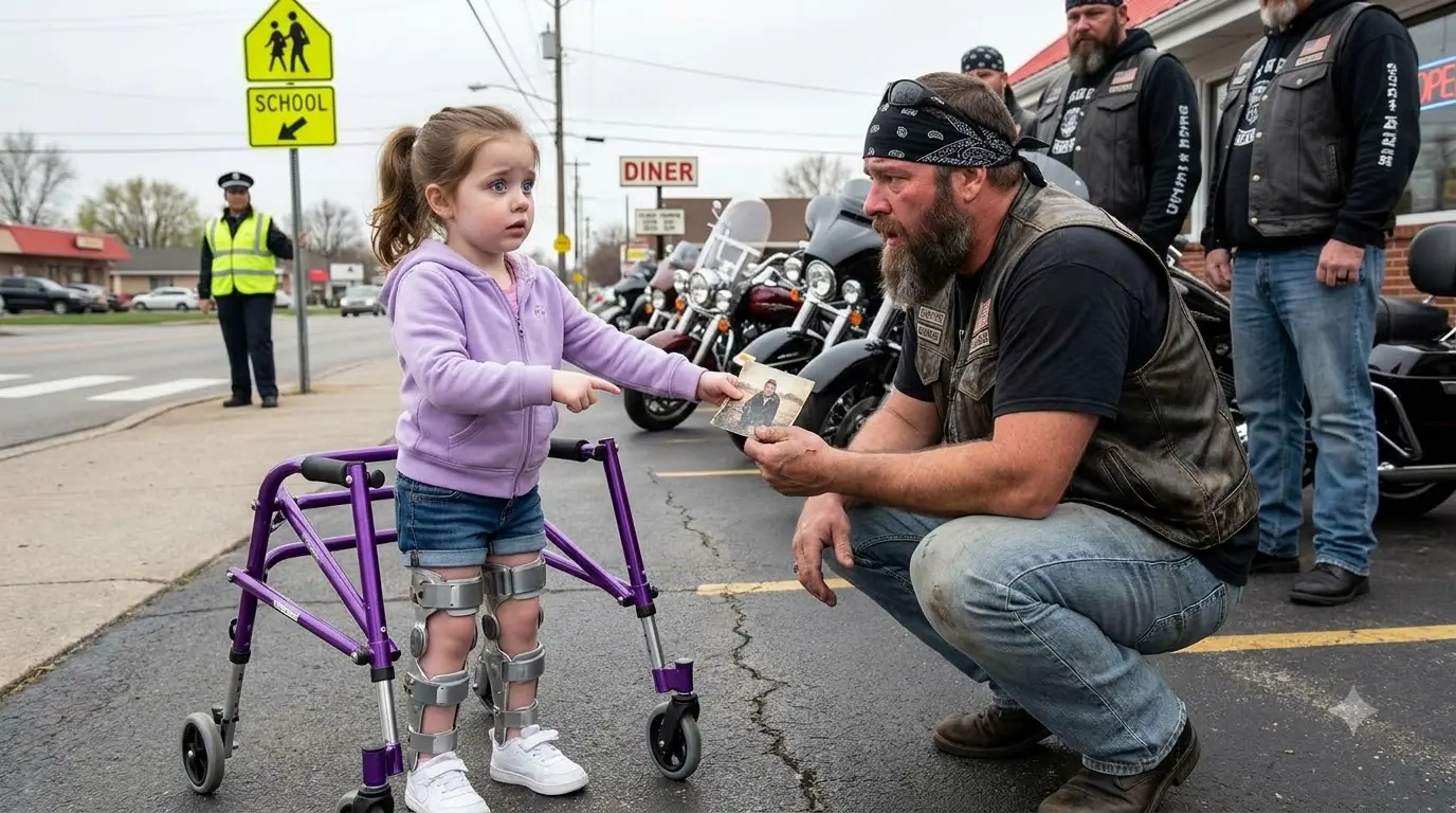 The Little Girl With Metal Leg Braces Asked a Biker to Help Her Cross — Then the Note Hidden Inside Her Brace Revealed His “Dead” Brother
