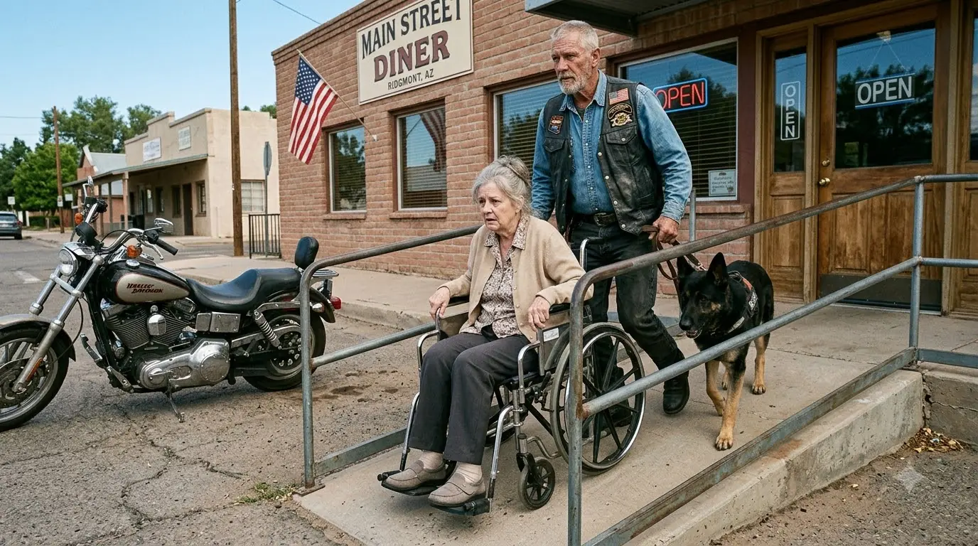 Everyone Walked Past the Woman in the Wheelchair — One Biker Stopped, and His Dog Wouldn’t Leave Her