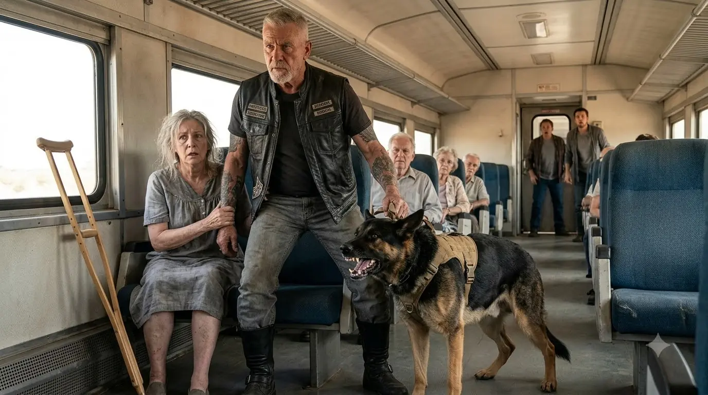 “Is This Seat Taken?” Disabled Old Woman Sat Beside a Biker — His Dog Immediately Went Into Guard Mode