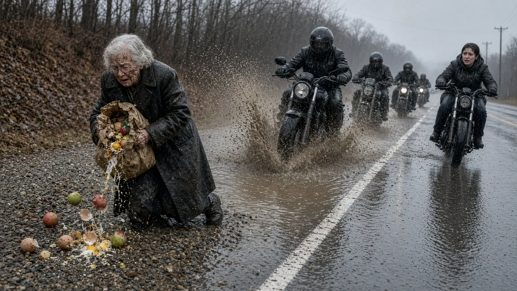 The Riders Blasted an Elderly Woman With Mud — Then One of Them Saw What Was Under Her Coat