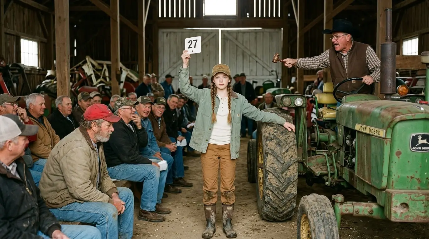 An Auctioneer Ordered a 12-Year-Old Farm Girl to Put Down Her Bid — Then the John Deere Serial Number Silenced the Entire Barn