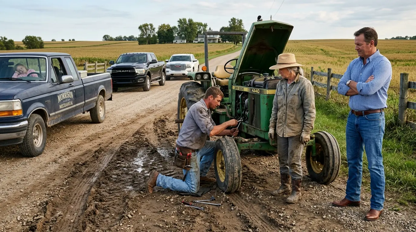 They Told the Broke Mechanic to Fix the Tractor and Leave — Then the Woman Beside It Made One Phone Call