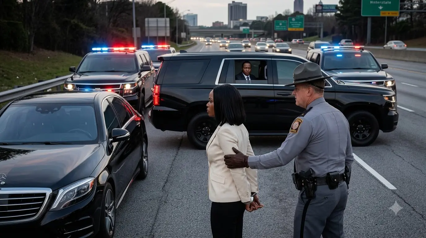 A State Trooper Handcuffed the Governor’s Wife on the Highway — Then a Black SUV Window Lowered Behind Him