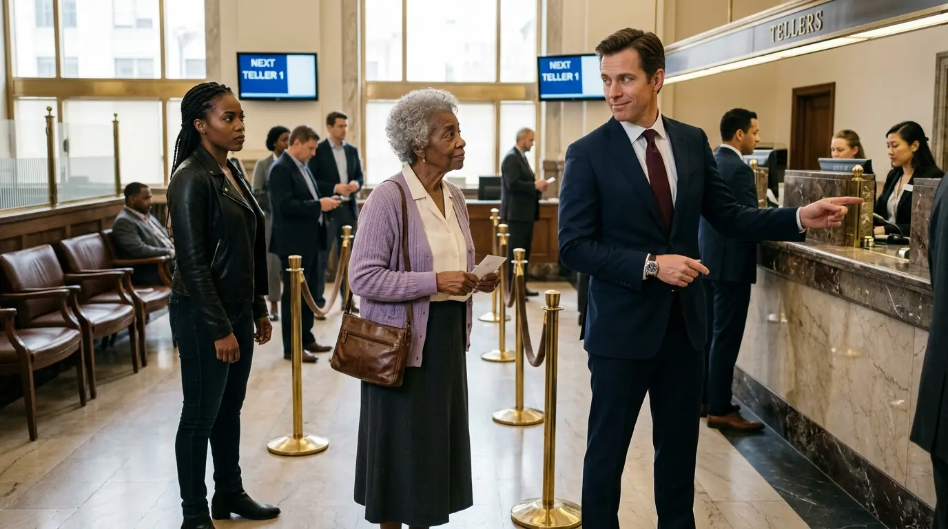 He Cut in Front of an Elderly Woman at the Bank — Then the Quiet Woman Behind Her Put Him on the Floor