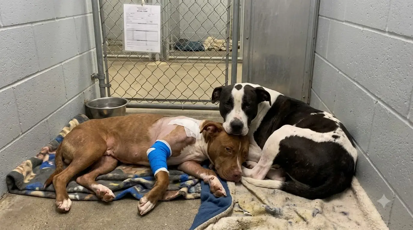 Staff Kept Finding This Pit Bull Curled Against the One Side of Her Body She Could No Longer Protect