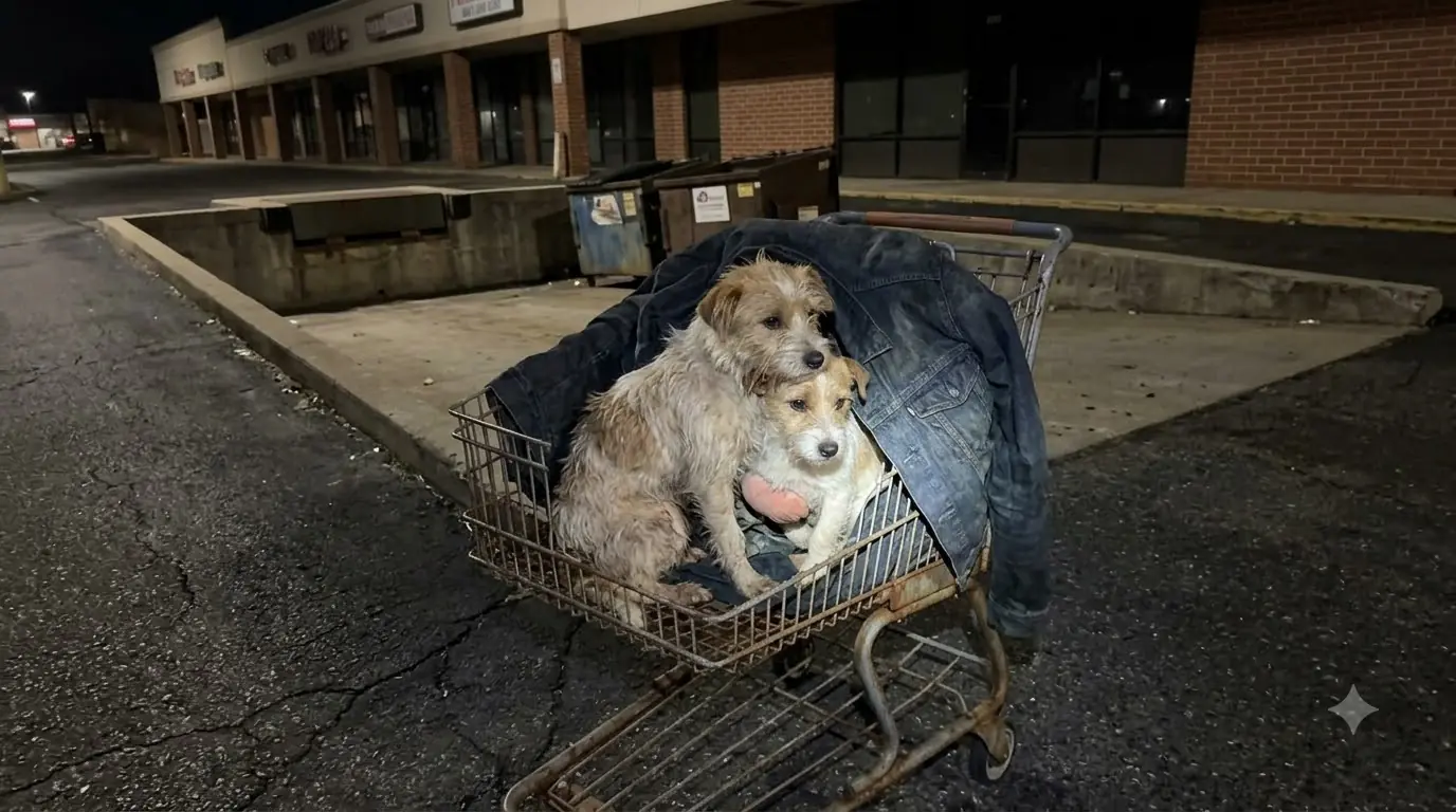 For Days, These Two Stray Terriers Kept Returning to a Broken Shopping Cart to Sleep Pressed Together Under One Wet Coat