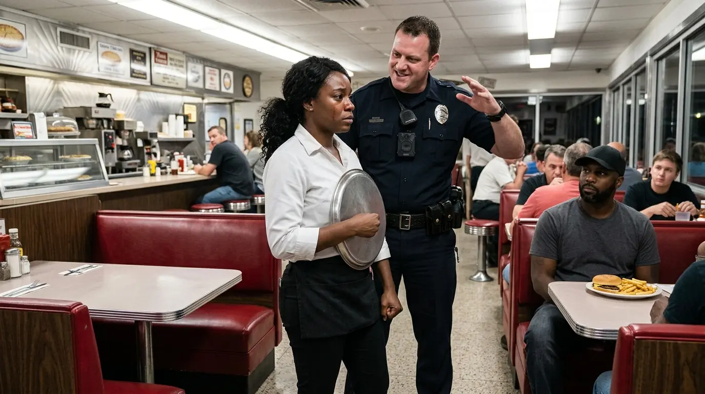 A Cop Slapped a Black Waitress in a Crowded Diner — Then the Quiet Man in the Corner Stood Up and Called Her His Wife