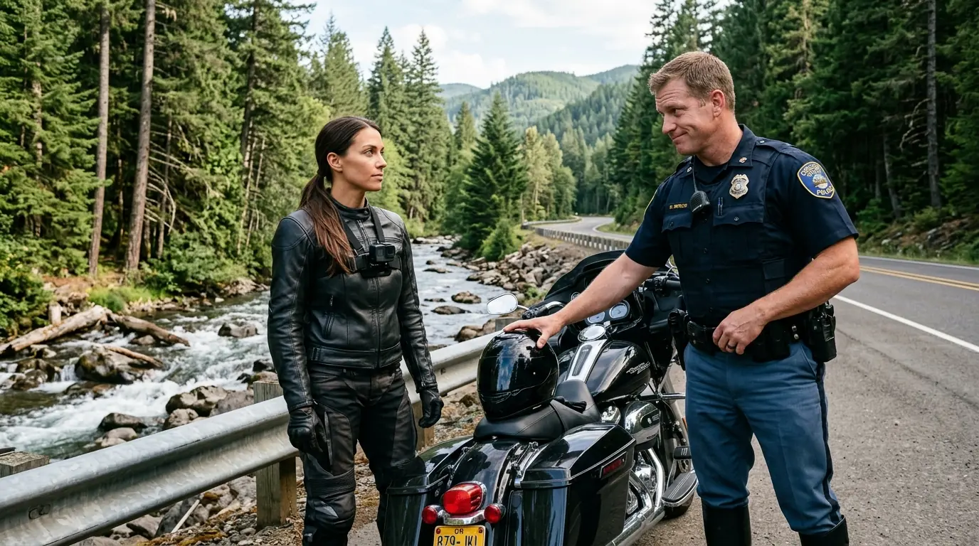 AN OREGON TROOPER THREW HER HELMET INTO A RUSHING CREEK AND SMIRKED, “THE BADGE SAYS I DON’T CARE.” HE HAD NO IDEA WHAT SHE WAS RECORDING.