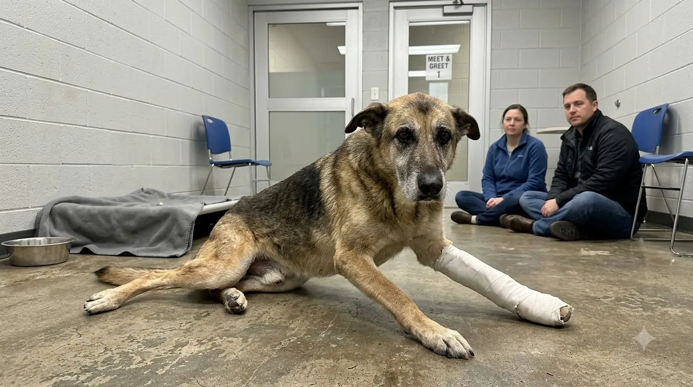 Every Time His Legs Give Out, This Senior Shelter Dog Starts Pulling Himself Toward the Same Family Again