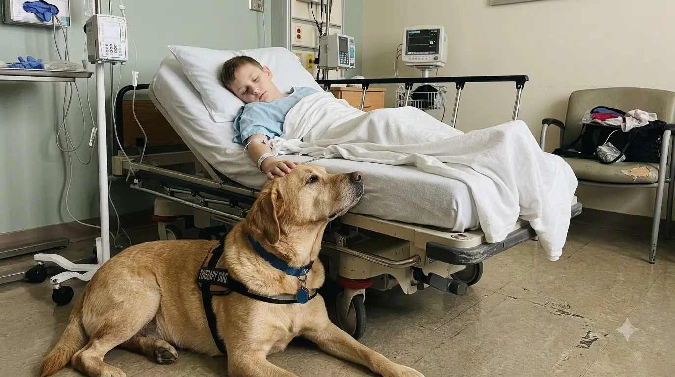 Staff Started Noticing the Same Small Thing Whenever This Lab Mix Lay Beside the Boy’s Hospital Bed