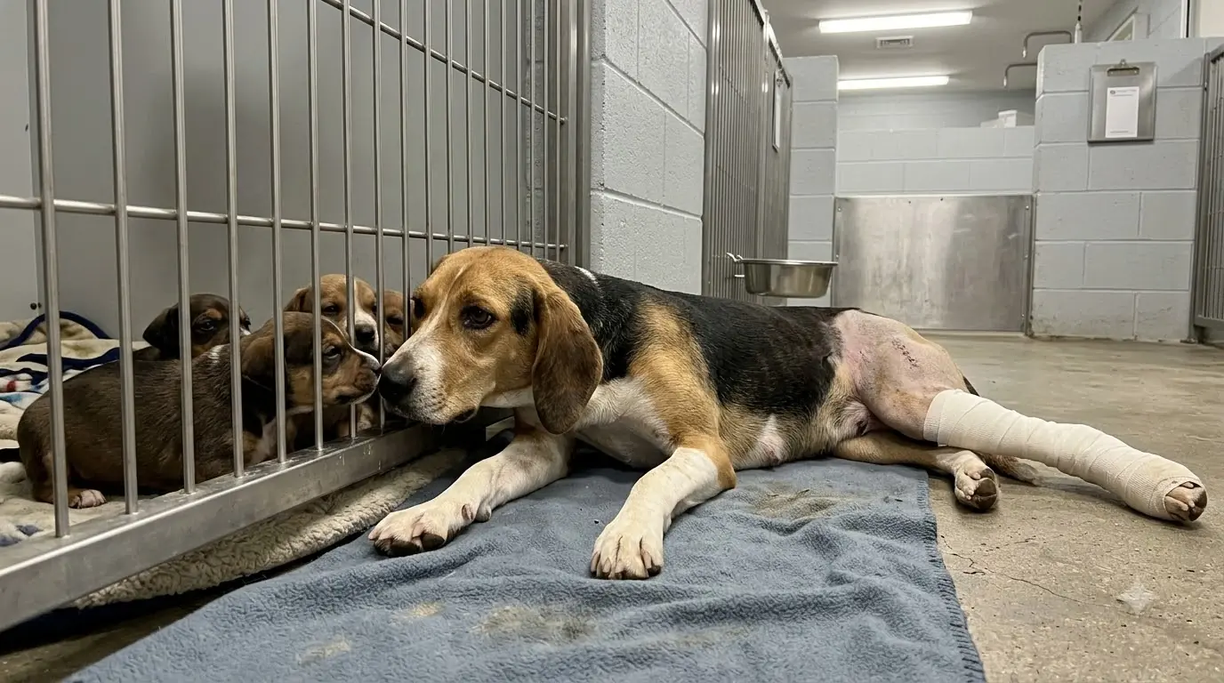 Hours After Surgery, Staff Kept Finding This Mother Dog Dragging Herself Toward the Same Puppy Pen