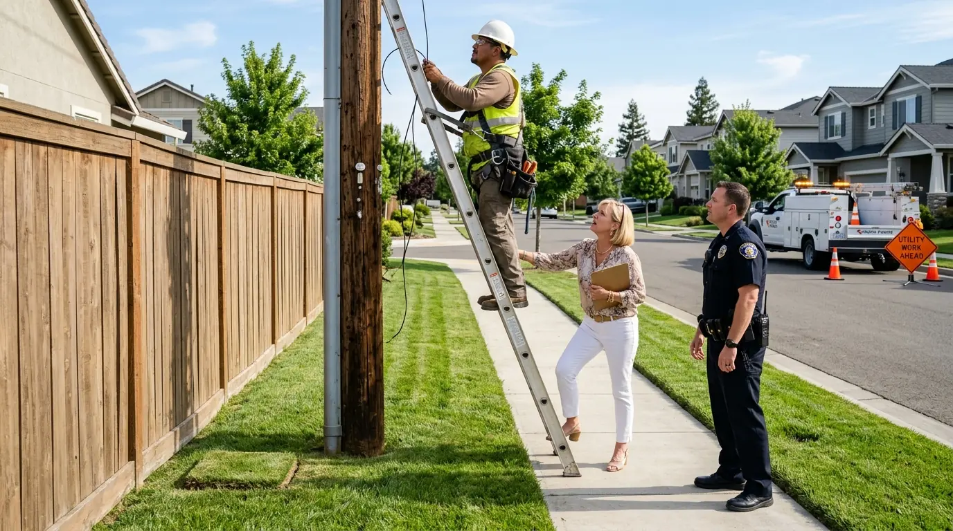 THE HOA PRESIDENT CALLED POLICE ON A LINEMAN FOR “TRESPASSING”—THEN THEY DUG BESIDE HER FENCE