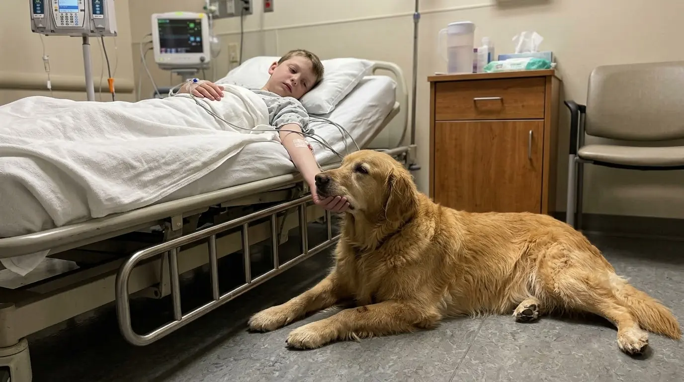 Everyone Thought the Golden Retriever Was Too Restless to Sleep — Then They Noticed Where the Boy’s Hand Had Fallen