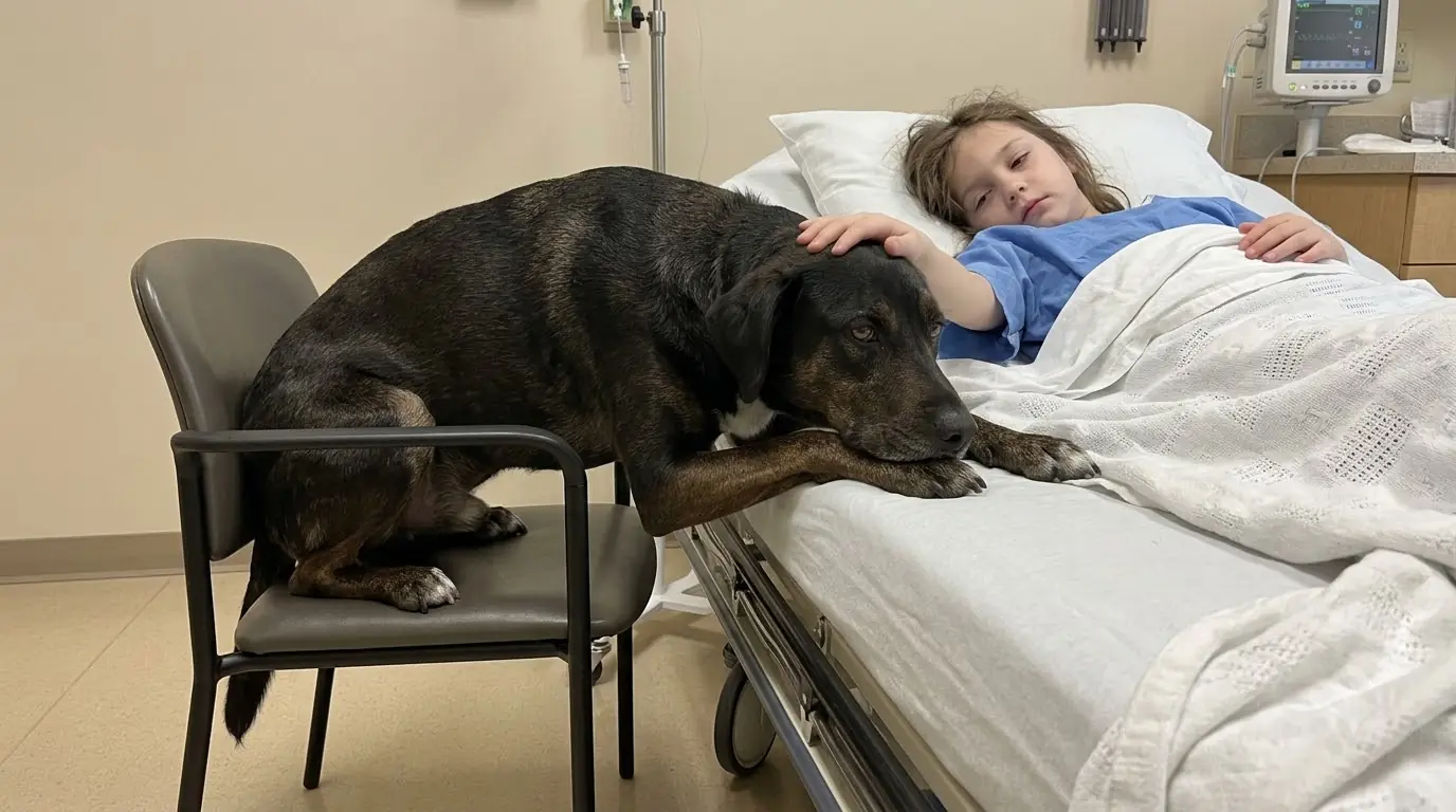 Her Little Girl Was Too Weak to Get Out of the Hospital Bed, So This Lab Mix Found Her Own Way to Reach Her